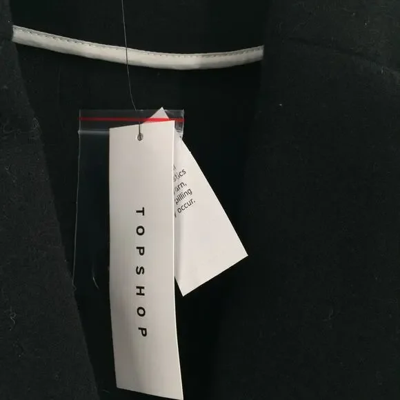 Topshop Longline Oversized Black Coat Pockets Snap Closure Womens Size 12 NEW - Picture 4 of 8
